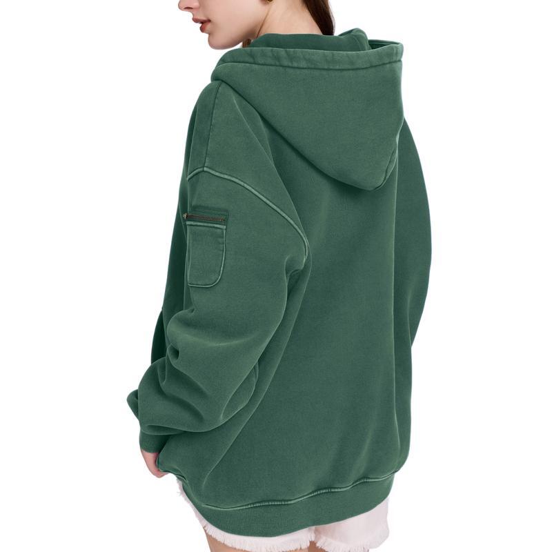 Women's Vintage Acid Washed Oversized Half-Zip Hoodie