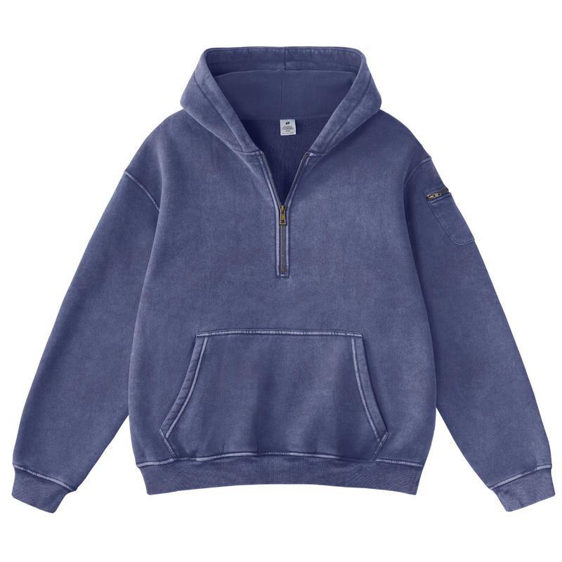 Women's Vintage Acid Washed Oversized Half-Zip Hoodie