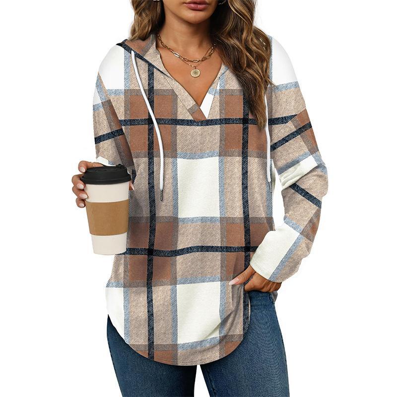 Women's Plaid V-Neck Tunic Sweatshirt