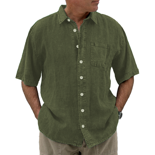 8-Pack Men's vintage cotton linen pocket short-sleeved shirt
